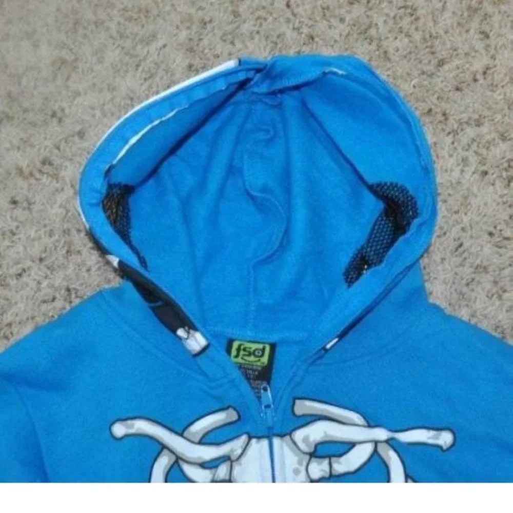 Skeleton Halloween Costume Hoodie Jacket 5/6 Blue Long Sleeves Hooded Zip Up